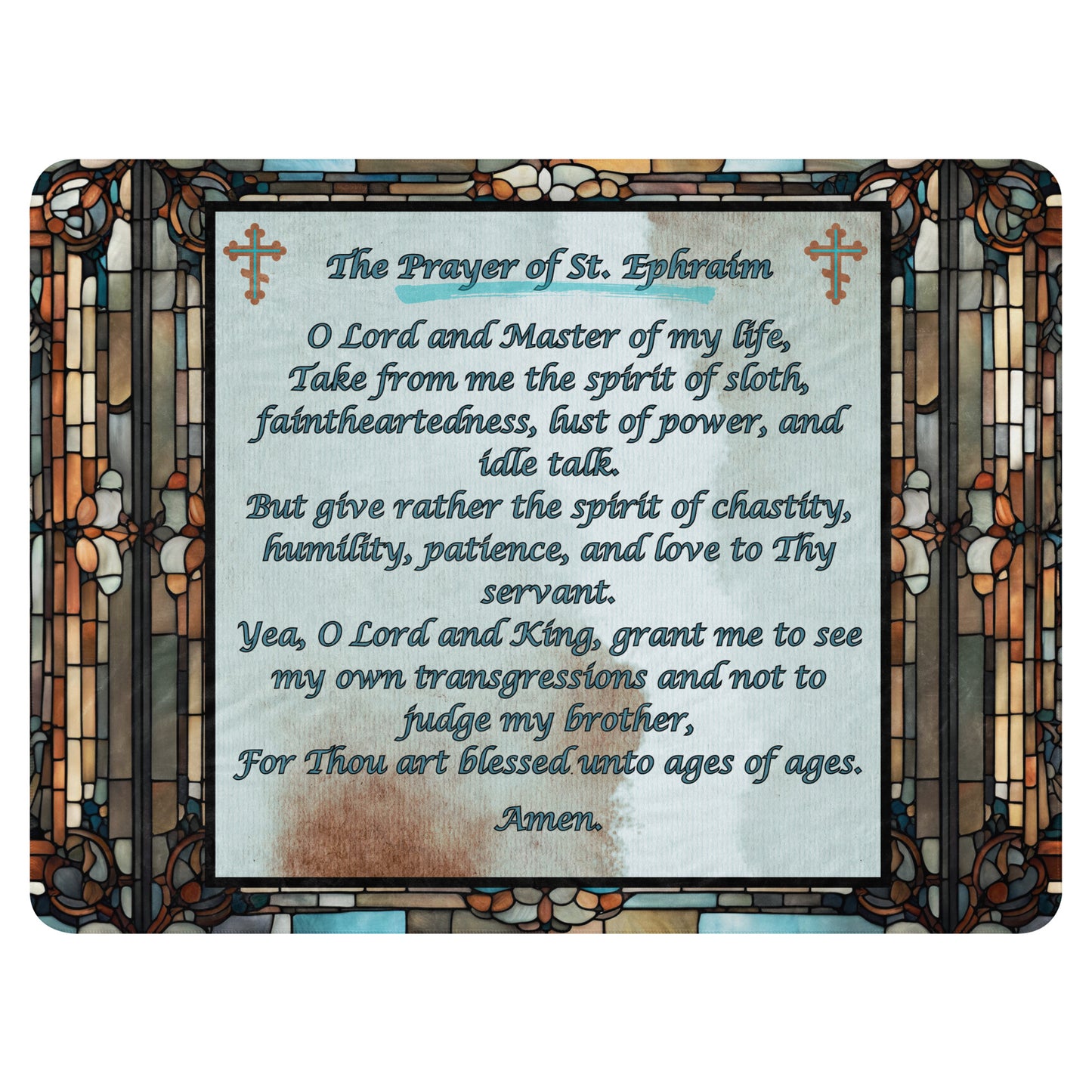 Orthodox Christmas Sherpa Blanket – Prayer of Saint Ephraim, Stained Glass Design