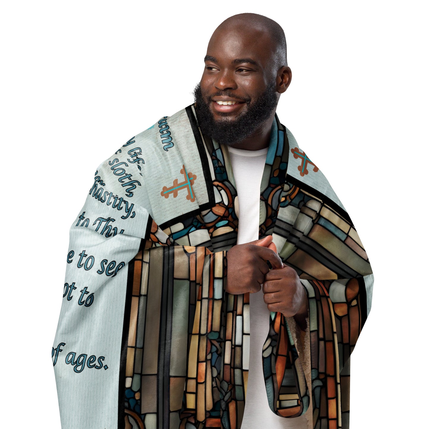 Orthodox Christmas Sherpa Blanket – Prayer of Saint Ephraim, Stained Glass Design
