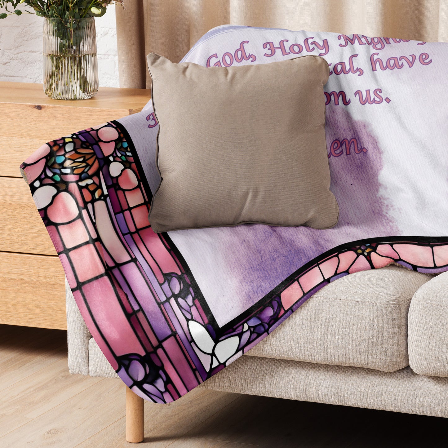 Orthodox Christmas Sherpa Blanket – The Trisagion Prayer, Stained Glass Design