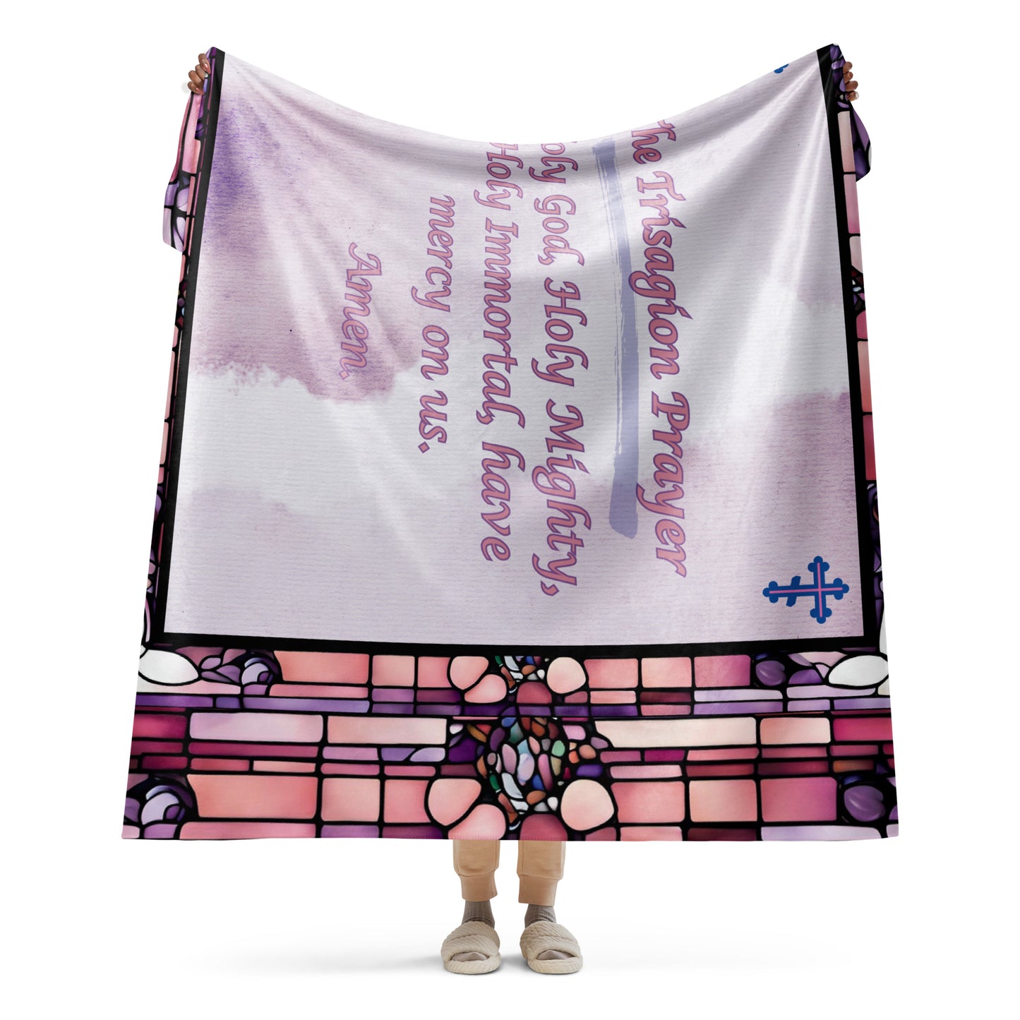 Orthodox Christmas Sherpa Blanket – The Trisagion Prayer, Stained Glass Design