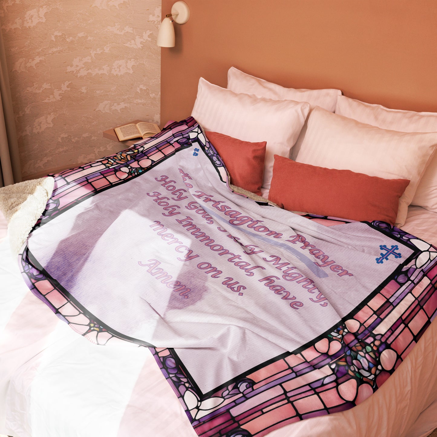 Orthodox Christmas Sherpa Blanket – The Trisagion Prayer, Stained Glass Design