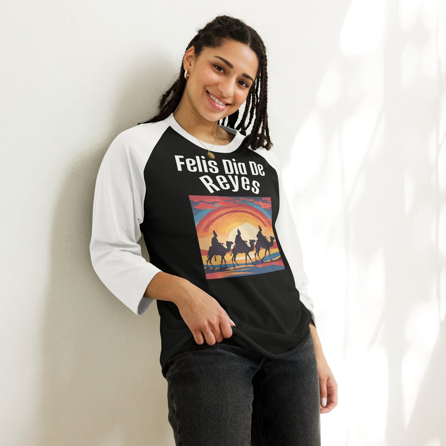 PGP Holiday Felis Día de Reyes 3/4 Sleeve Raglan Shirt – Soft Cotton Blend, Stylish Baseball-Inspired Design