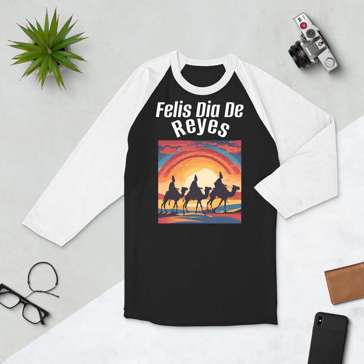 PGP Holiday Felis Día de Reyes 3/4 Sleeve Raglan Shirt – Soft Cotton Blend, Stylish Baseball-Inspired Design