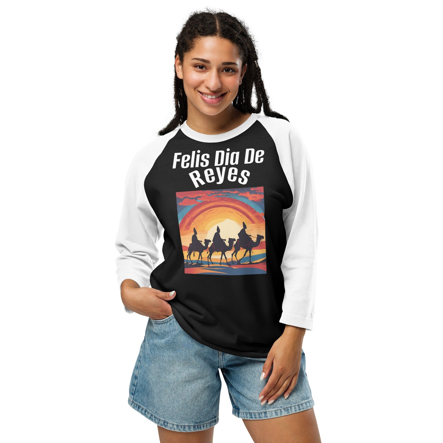 PGP Holiday Felis Día de Reyes 3/4 Sleeve Raglan Shirt – Soft Cotton Blend, Stylish Baseball-Inspired Design