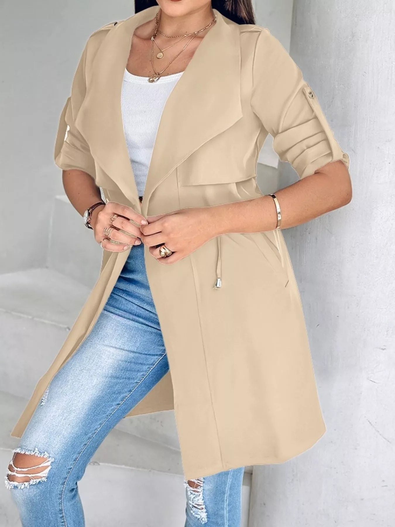 PGP Holiday WANDERSPRING Drape Collar Lightweight Trench Coat