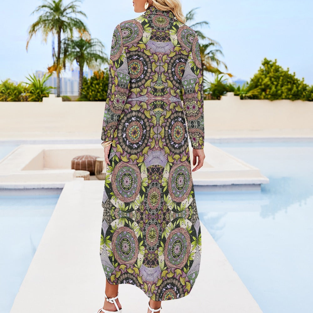 PGP Holiday Melissa Boho Chic Button Neck Long Sleeve Shirt Dress