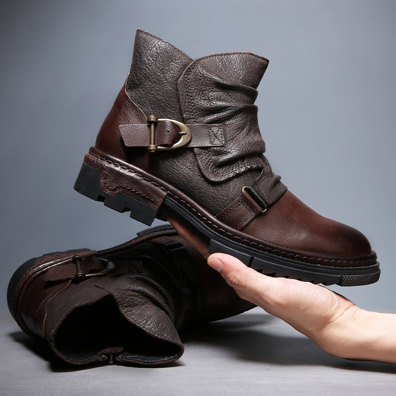 Outlaw Retro Wrinkle Genuine Leather Mens Boots