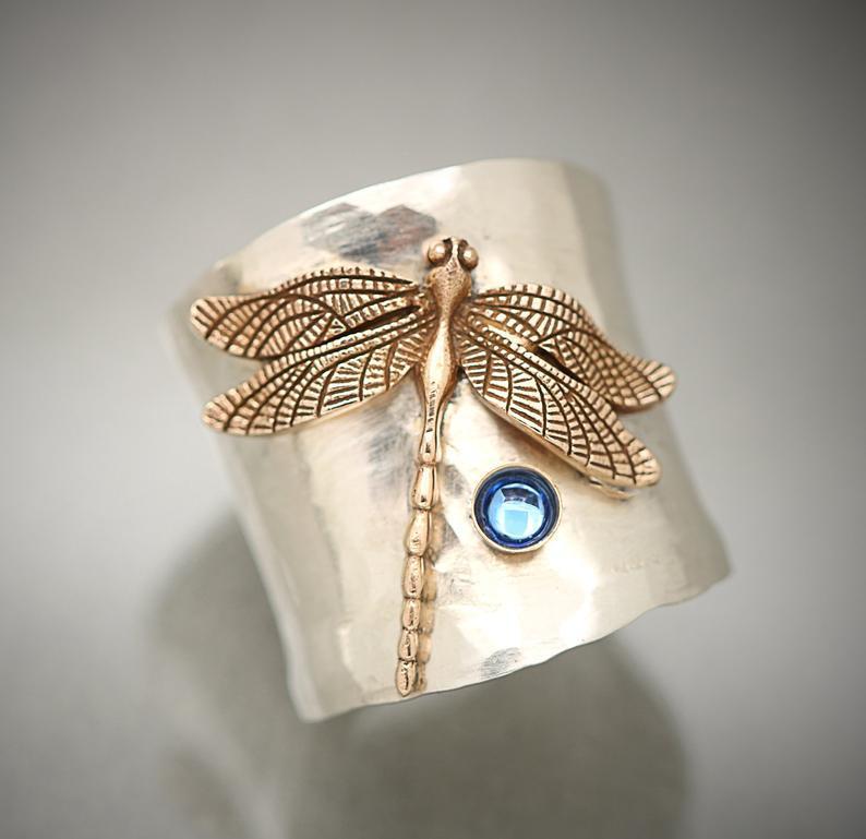 Fairycore Moonstone Dragonfly Ring Ladies