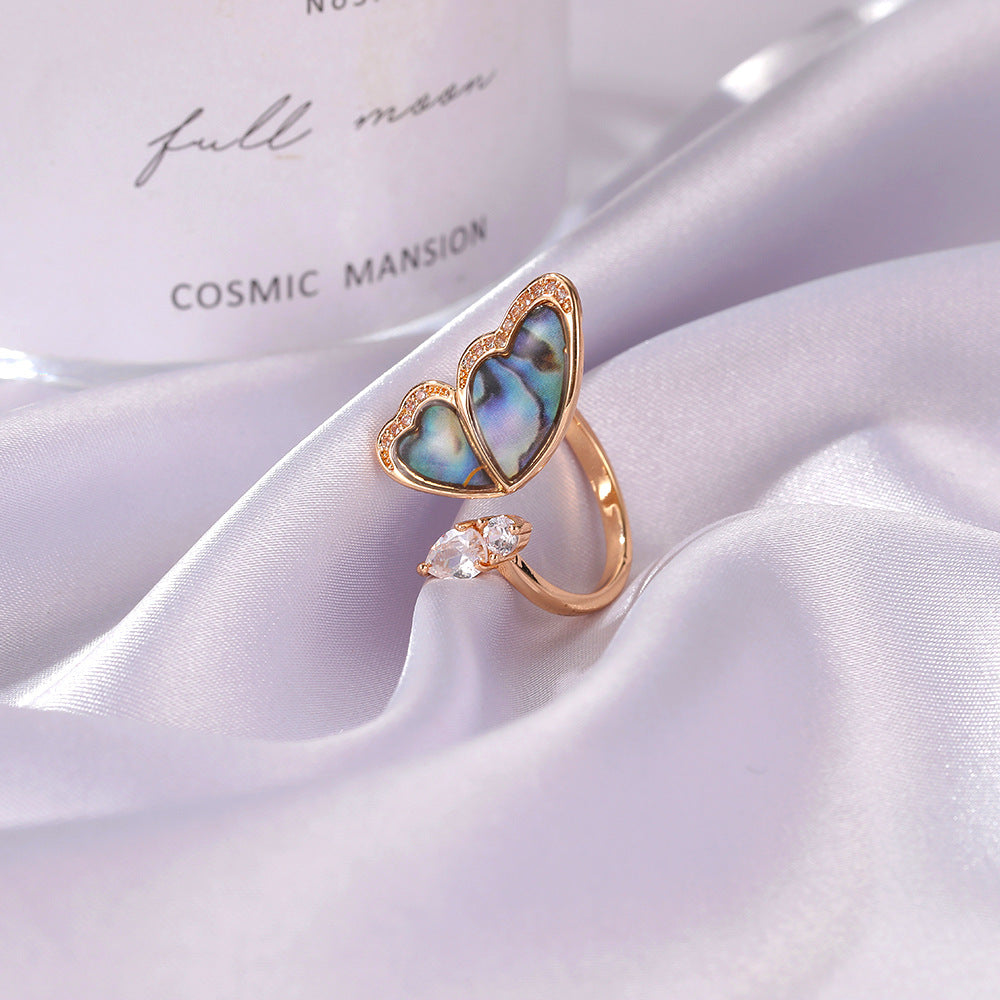 Fairycore Natural Stone & Shell Wing Ring