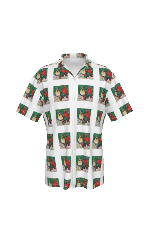 Margeaux Love in Bloom Cardinal Print Men’s Hawaiian Shirt – Lightweight Button-Up Resort Shirt