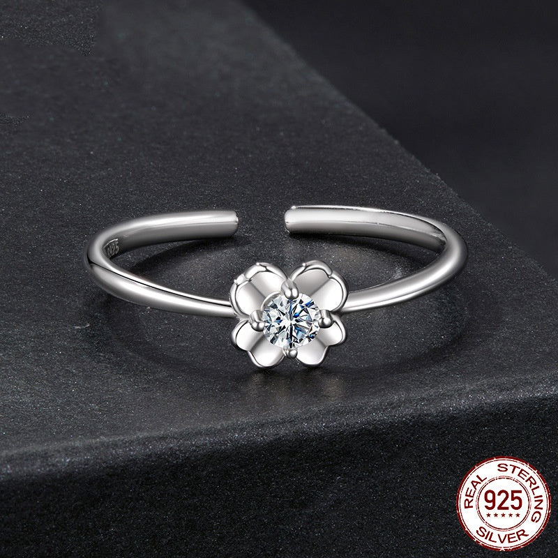 PGP Holiday Whisper of Éire — 925 Sterling Silver Clover Moissanite Adjustable Ring