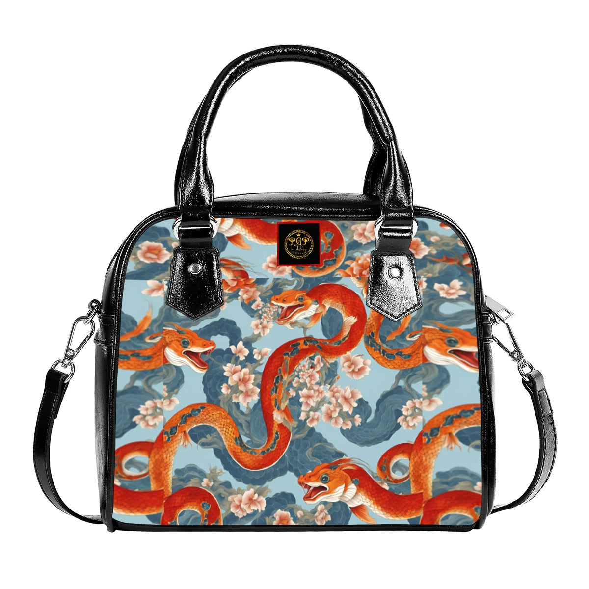 PGP Holiday Handbag with Single Shoulder Strap | Blossom Serpent Orange & Blue | Prosperity & Growth