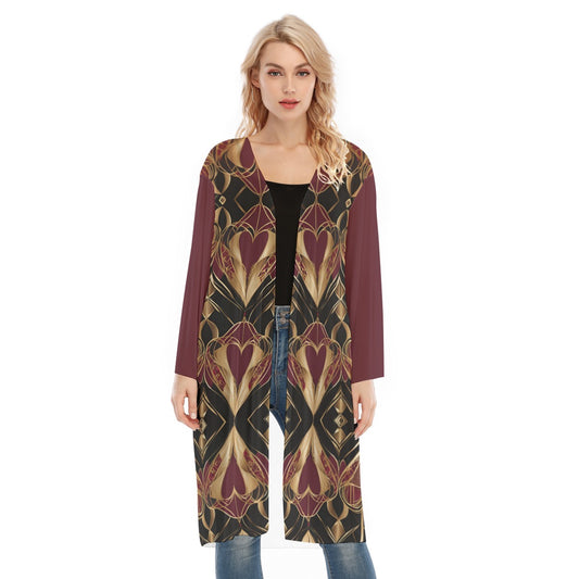 PGP Holiday Eros Époque Mesh Cardigan - Crimson & Gold Art Deco | Valentine's Day Glam