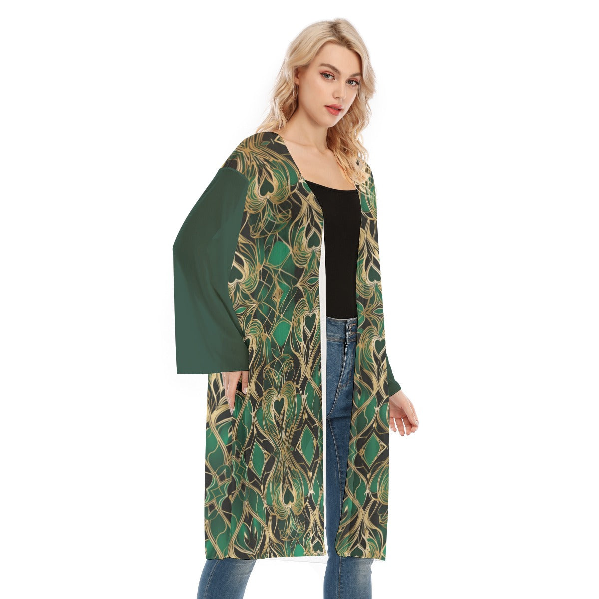 PGP Holiday Eros Époque Mesh Cardigan - Emerald & Gold Art Deco | Valentine's Day Style