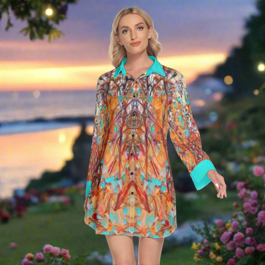 PGP Holiday Lilac Bloom Lapel Long Shirt or Shirt Dress