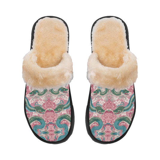PGP Holiday Men's Home Plush Slippers | Lunar Garden Blush, Sky & Moon | Renewal, Simplicity & Balance