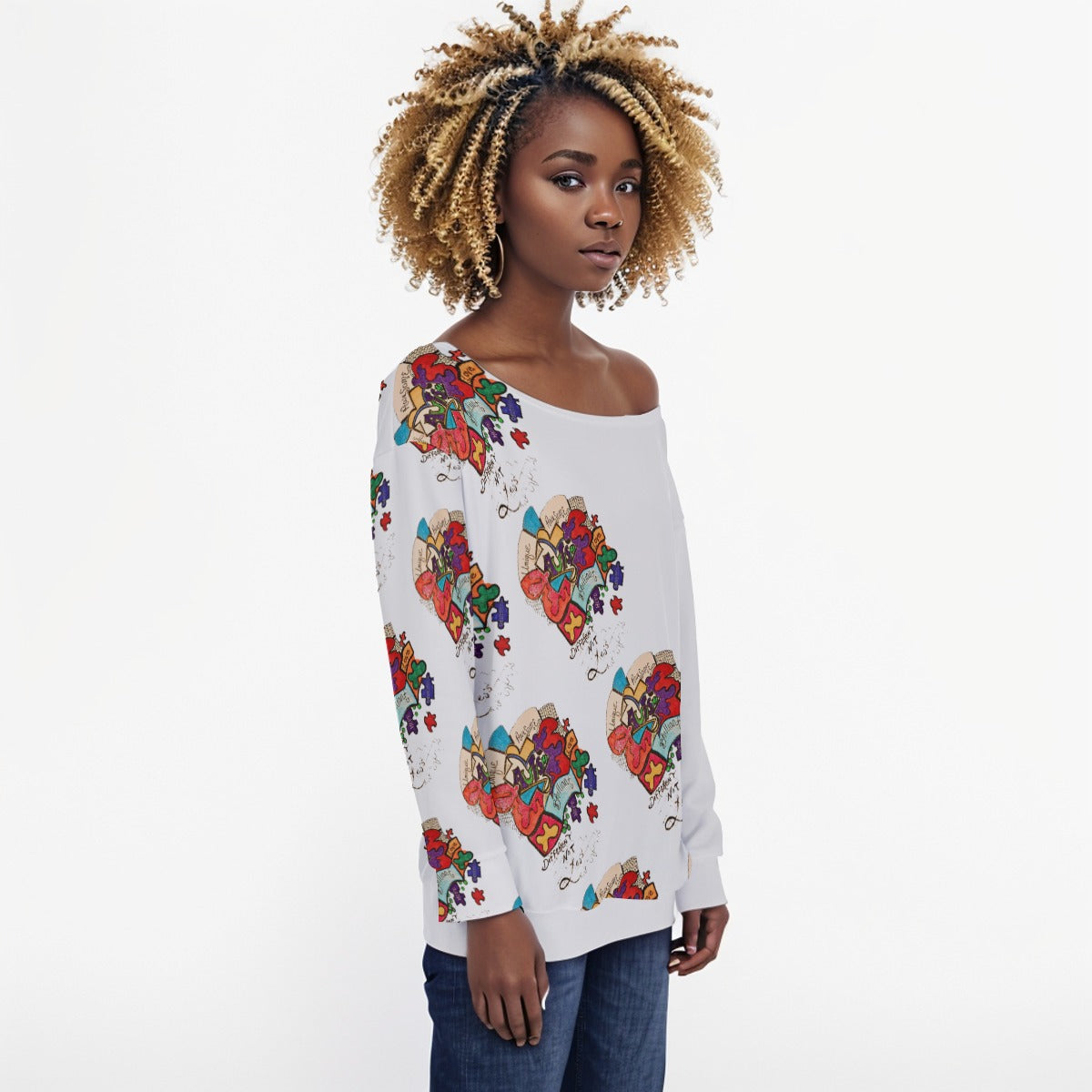 All-Over Print Oversized Women's Off-Shoulder Sweatshirt