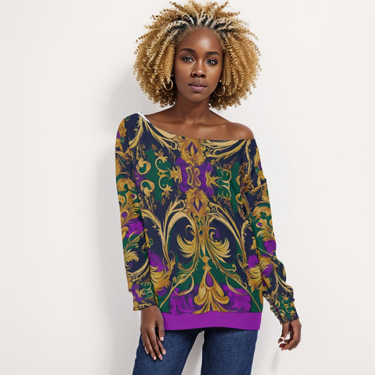 PGP Holiday Mardi Gras Off-Shoulder Sweatshirt – Sexy, Cozy & Curve-Flattering