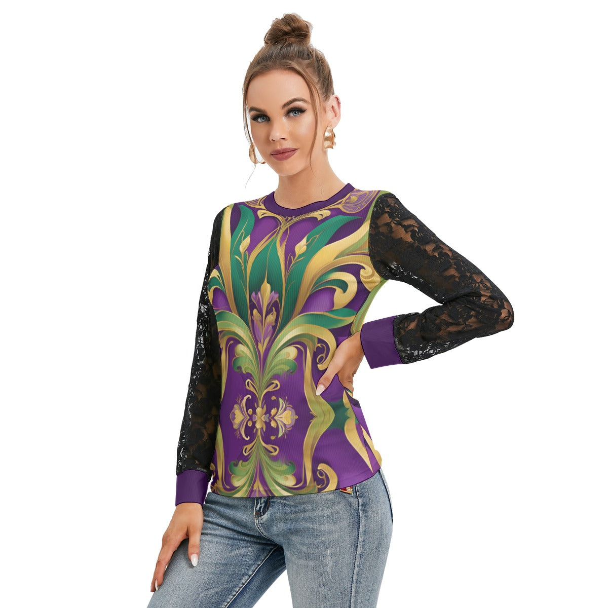 PGP Holiday Mardi Gras Lace Lantern Sleeve Blouse – Elegant, Sexy & Comfortable