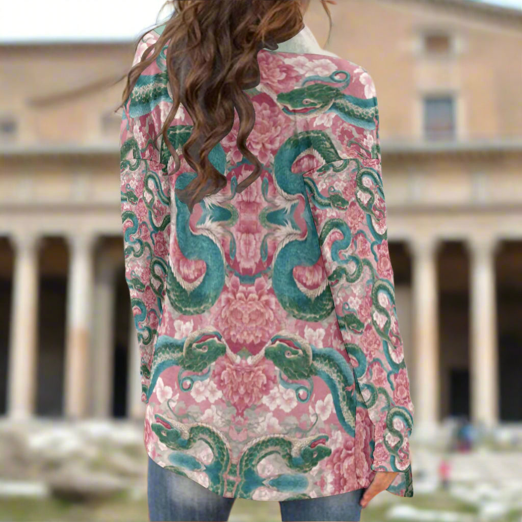 PGP Holiday Shawl Collar Cardigan | Lunar Garden Blush, Sky & Moon | Renewal, Simplicity & Balance