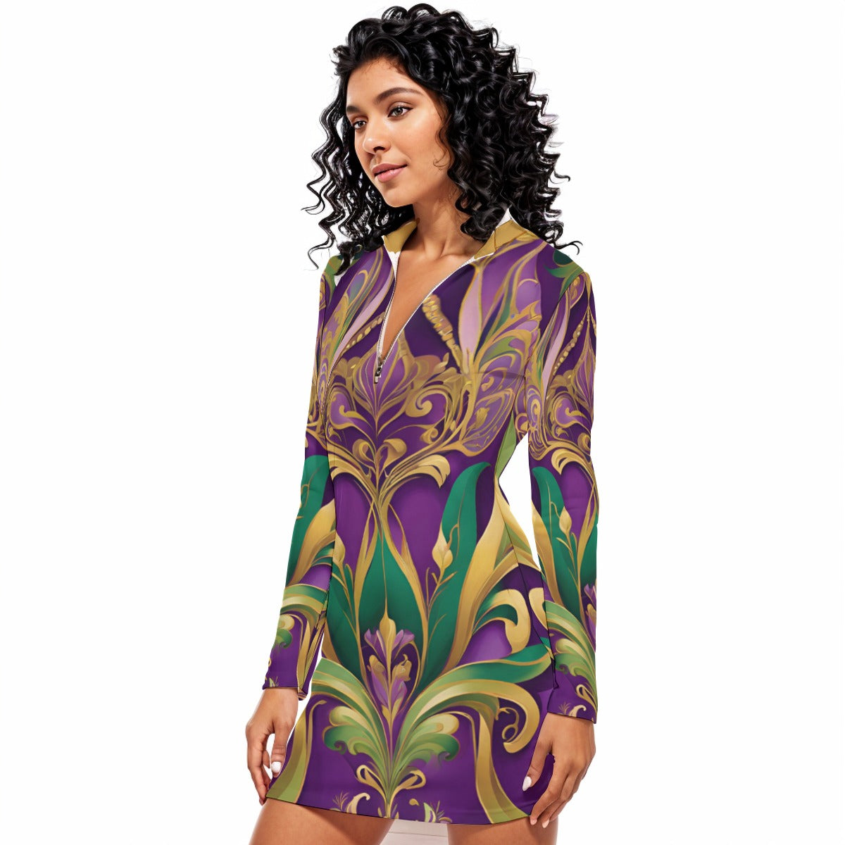 PGP Holiday Mardi Gras Bons Temps Rouler Zip Front Contour Dress – Sexy, Soft & Stretchable