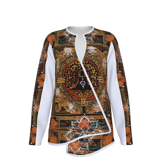 PGP Holiday Tibetan Ember Open Surplice Top – Exotic V-Neck Outerwear - White