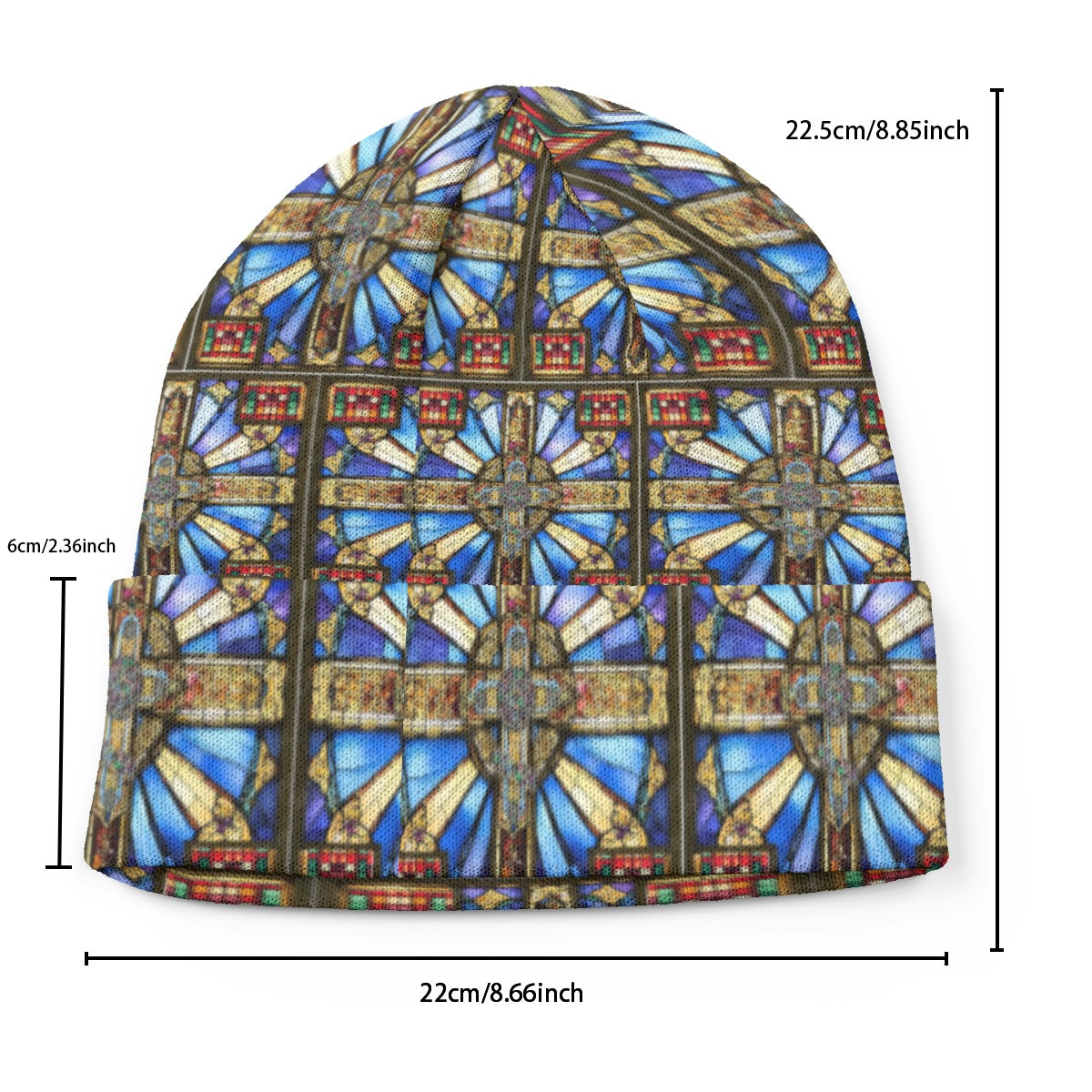 Orthodox Three-Wood Cross Unisex Knitted Hat – Stained Glass Inspired Winter Beanie