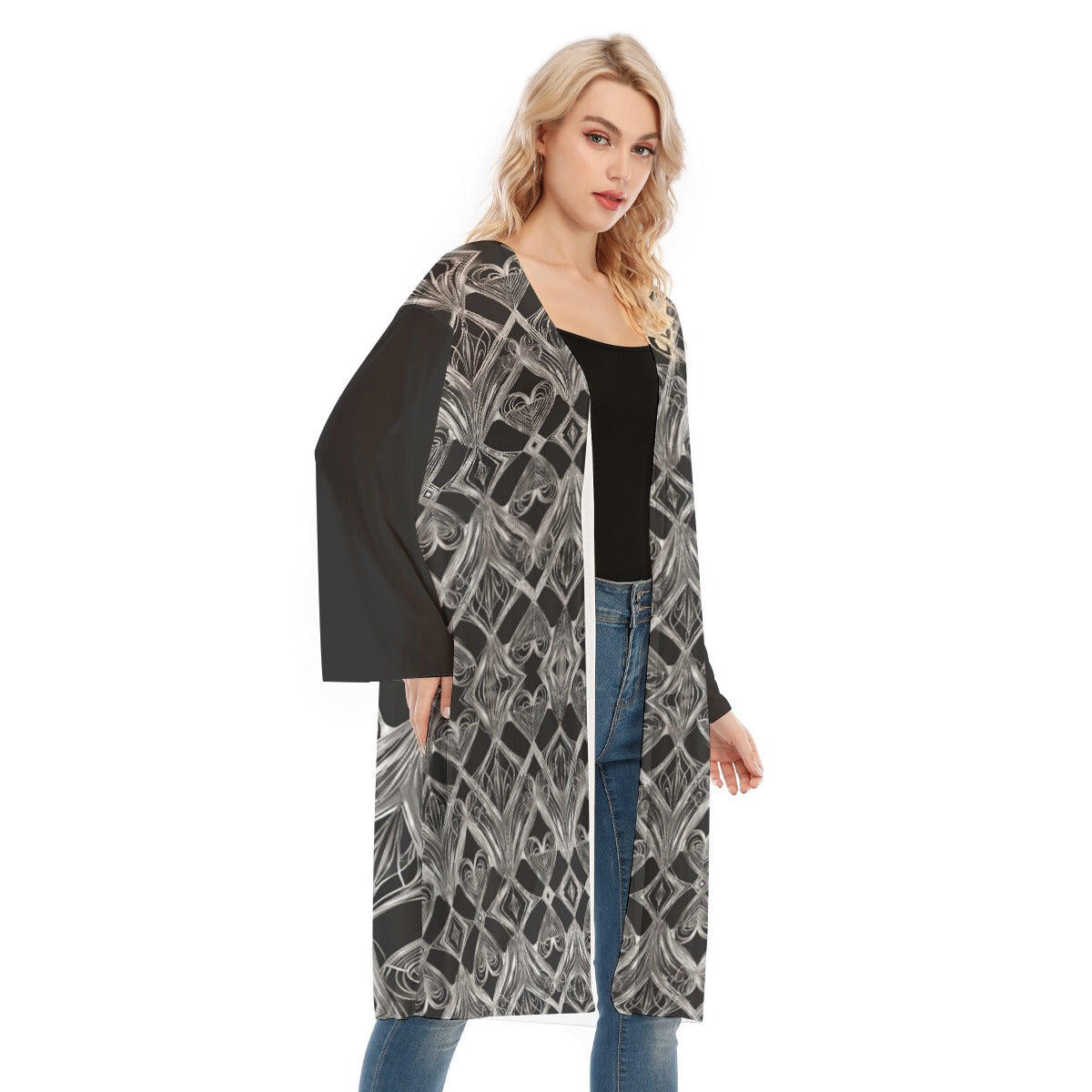 PGP Holiday Eros Époque Mesh Cardigan - Silver & Black Art Deco | Chic Valentine's Day Look