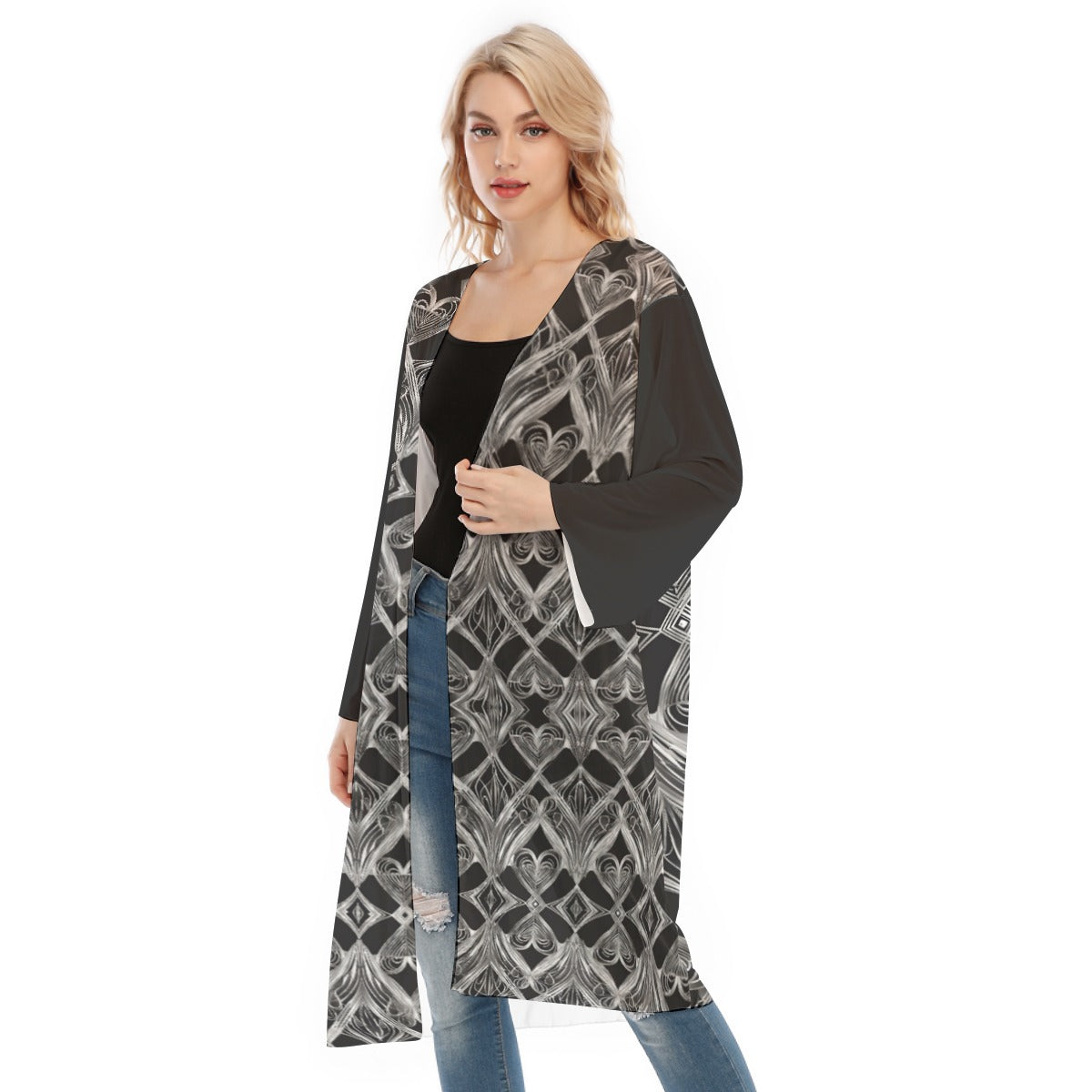 PGP Holiday Eros Époque Mesh Cardigan - Silver & Black Art Deco | Chic Valentine's Day Look