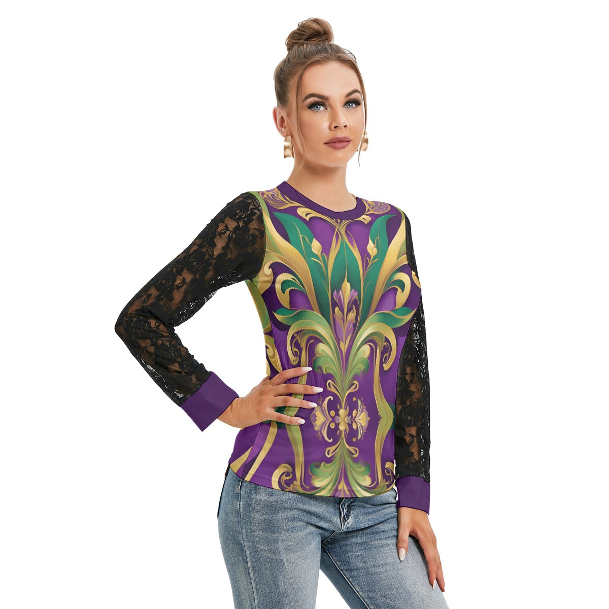 PGP Holiday Mardi Gras Lace Lantern Sleeve Blouse – Elegant, Sexy & Comfortable