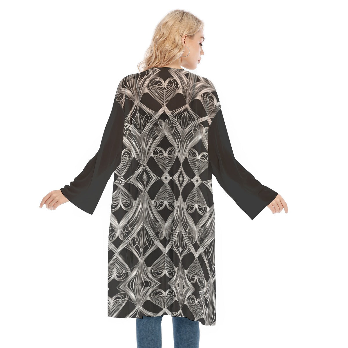 PGP Holiday Eros Époque Mesh Cardigan - Silver & Black Art Deco | Chic Valentine's Day Look