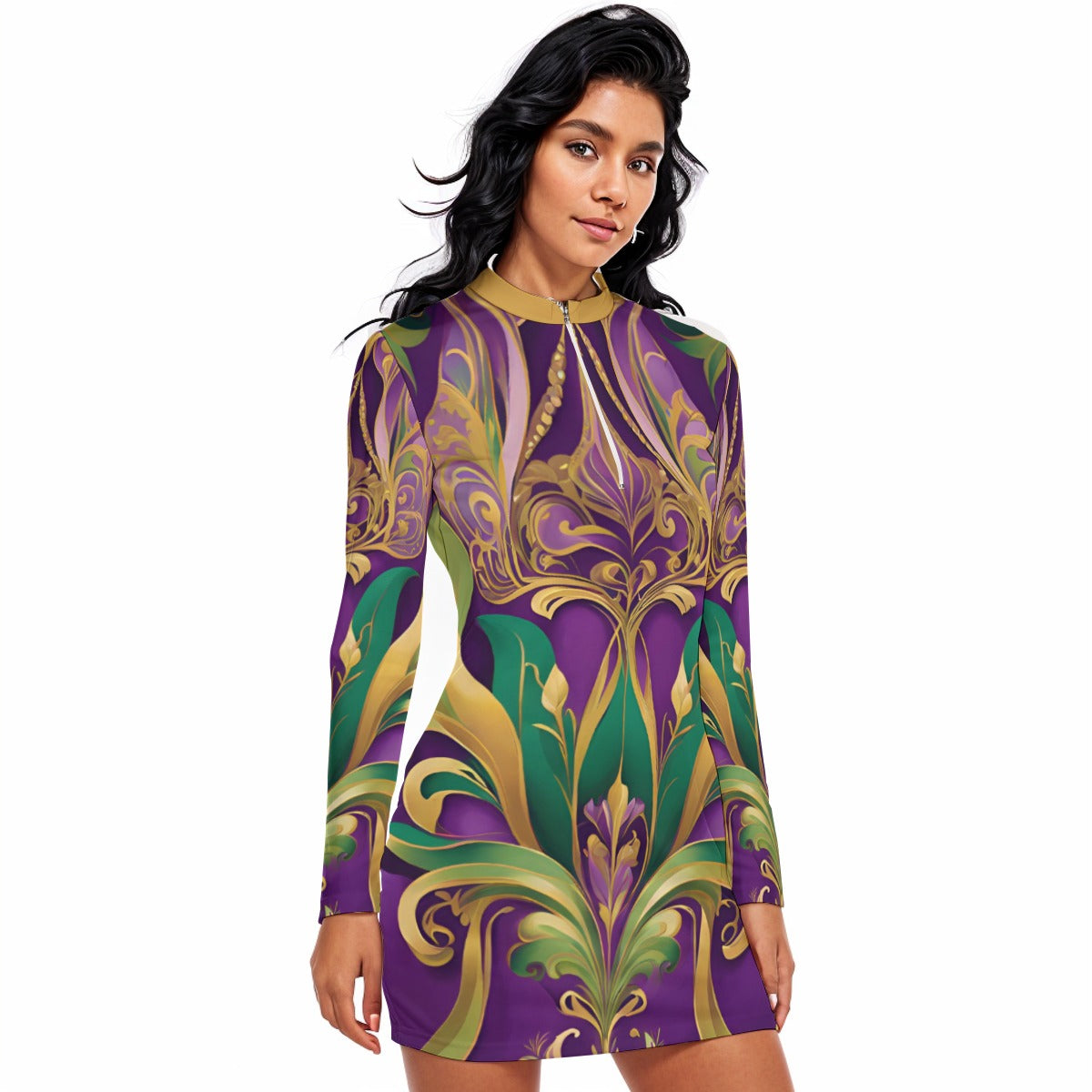 PGP Holiday Mardi Gras Bons Temps Rouler Zip Front Contour Dress – Sexy, Soft & Stretchable