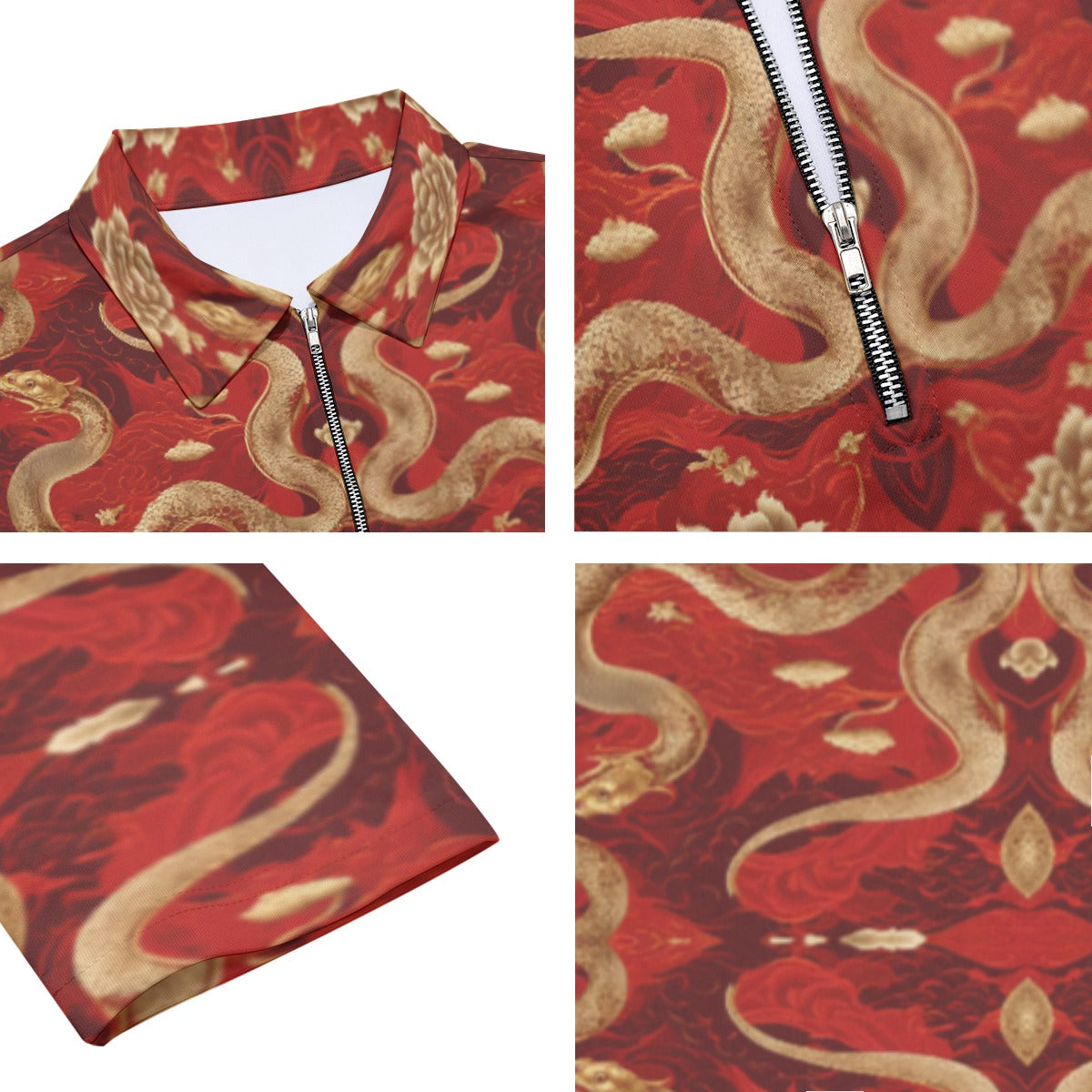 PGP Holiday Golden Serpent Lapel Shirt with Zipper Closure | Lunar New Year Elegance