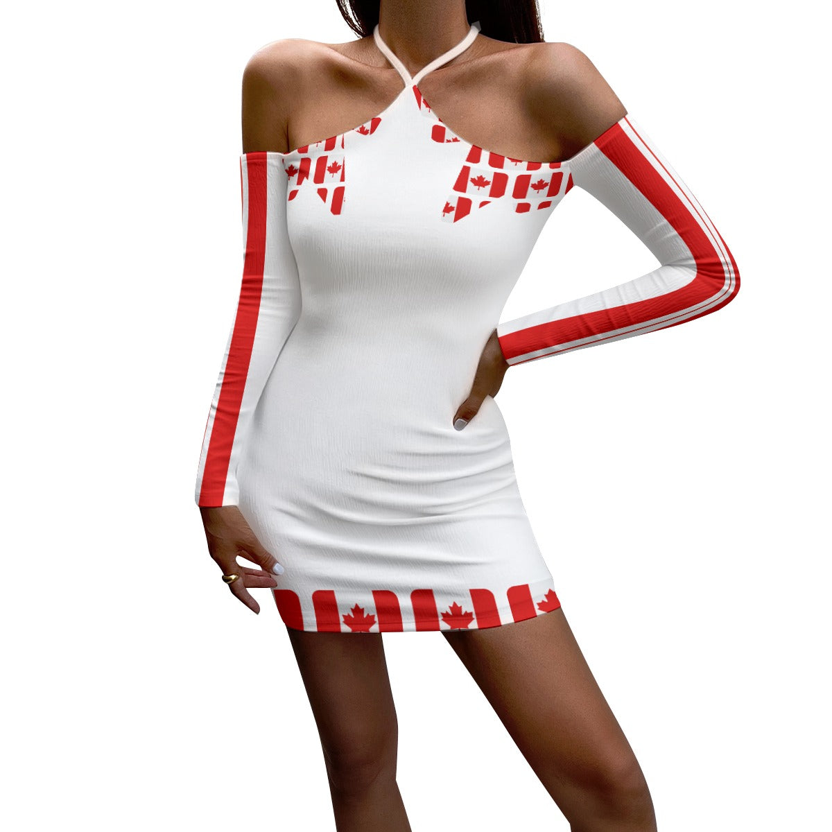 PGP Holiday Canadian Flag Day Halter Lace-up Dress