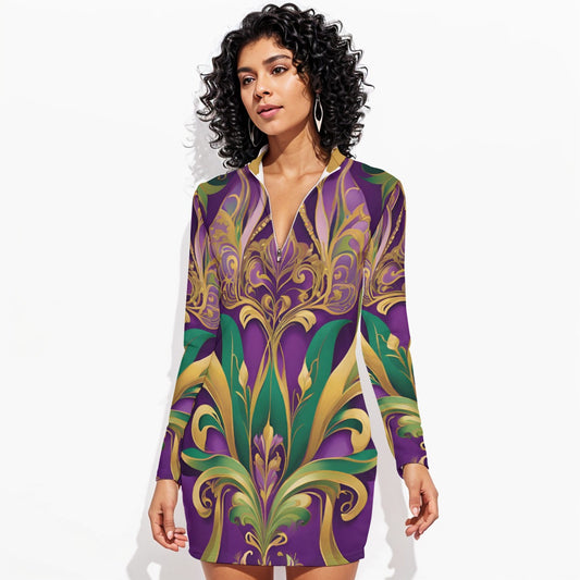 PGP Holiday Mardi Gras Bons Temps Rouler Zip Front Contour Dress – Sexy, Soft & Stretchable
