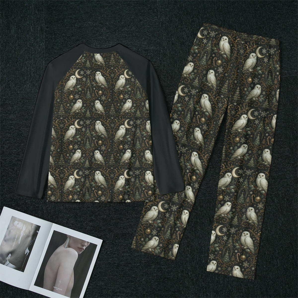 All-Over Print Women's Raglan Sleeve Pajamas With Wide Ankles