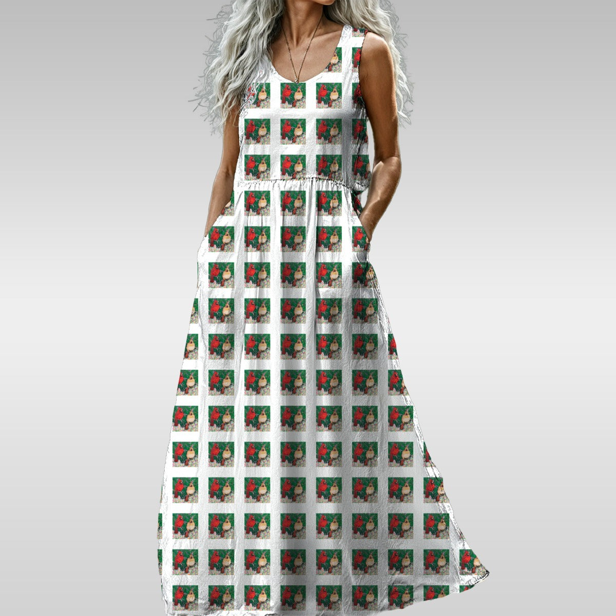 Margeaux Love in Bloom Sleeveless Maxi Dress – Cardinal Art Print Summer Garden Dress
