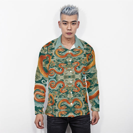 PGP Holiday Men's Long Sleeve Shirt | Jade Fortune Green & Aqua | Health, Wealth & Abundance