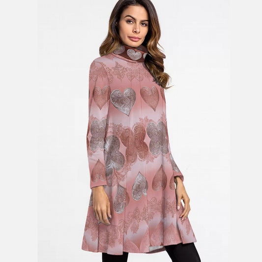 PGP Holiday She Prefers Silver Line - Black Tea - "Whisper-Wrap" Loose Roll Neck Long Sleeve Dress