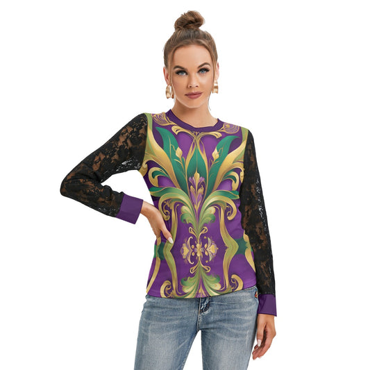 PGP Holiday Mardi Gras Lace Lantern Sleeve Blouse – Elegant, Sexy & Comfortable