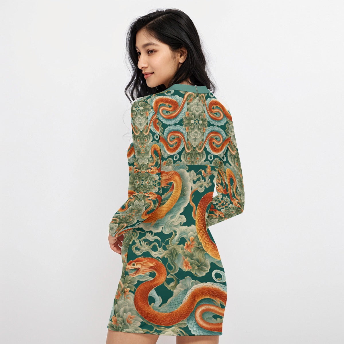 PGP Holiday Women's Zip Front Contour Dress | Jade Fortune Green & Aqua | Health, Wealth & Abundance