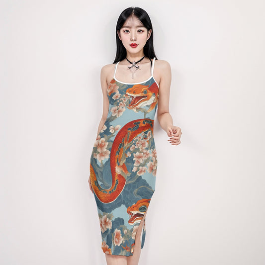 PGP Holiday Women's Back Cross Cami Dress | Blossom Serpent Orange & Blue | Prosperity & Growth