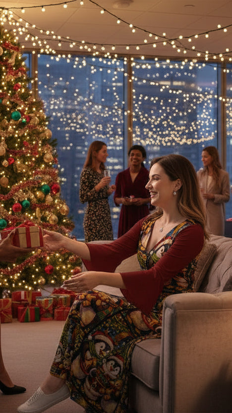 PGP Holiday Penguins Raid the Workshop V-Neck Long Sleeve Maxi Dress — Voted #1