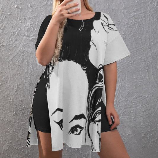 PGP Holiday Amanda Pookie Plus Size Lounge Set – Drop-Shoulder Tee with Side Split & Soft Shorts