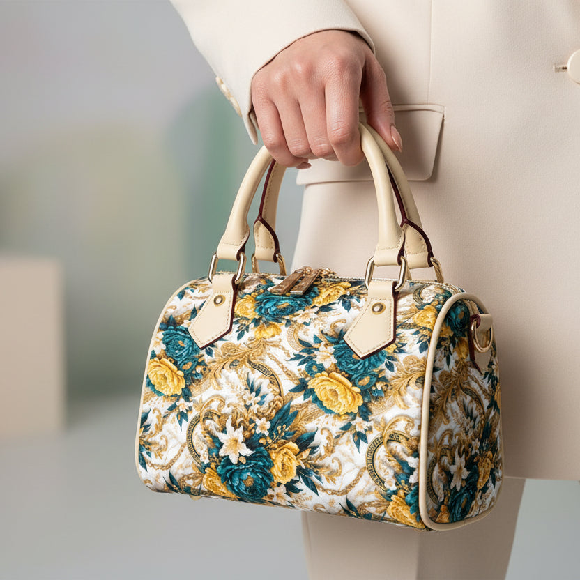 PGP Holiday WANDERSPRING Intuition Baroque Floral Animal-Free Leather Barrel Handbag