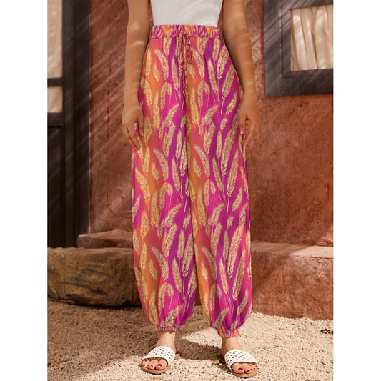 Lohri Celebration Women's Patiala Carrot Style Fit Pants with Pockets - Wheat on Vibrant Pink Ombre