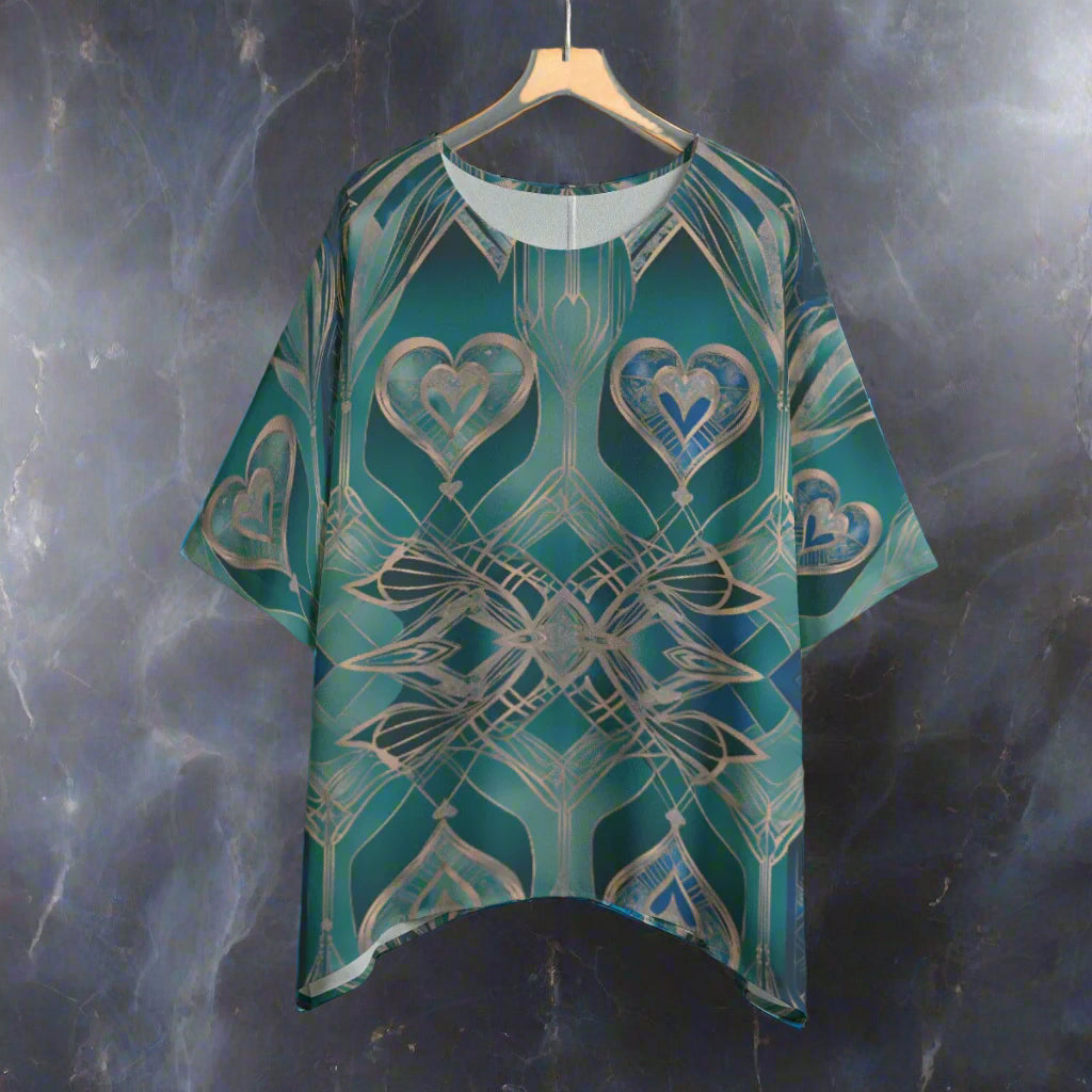 PGP Holiday Eros Époque Shawl Shirt - Aqua Teal & Gold Art Deco Design