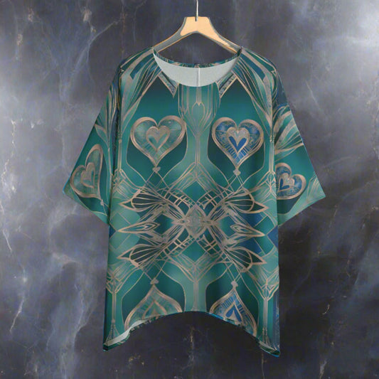 PGP Holiday Eros Époque Shawl Shirt - Aqua Teal & Gold Art Deco Design