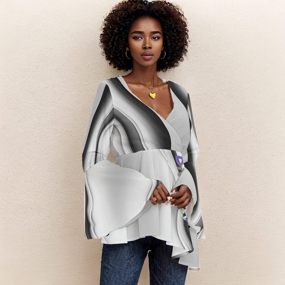 PGP Holiday Unity V-Neck Blouse with Flair Sleeves – Stylish & Elegant Women’s Top