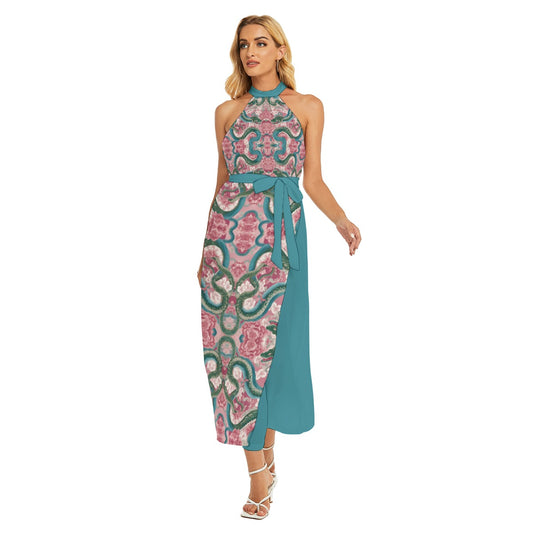 PGP Holiday Wrap Hem Halter Dress | Lunar Garden Blush, Sky & Moon | Renewal, Simplicity & Balance
